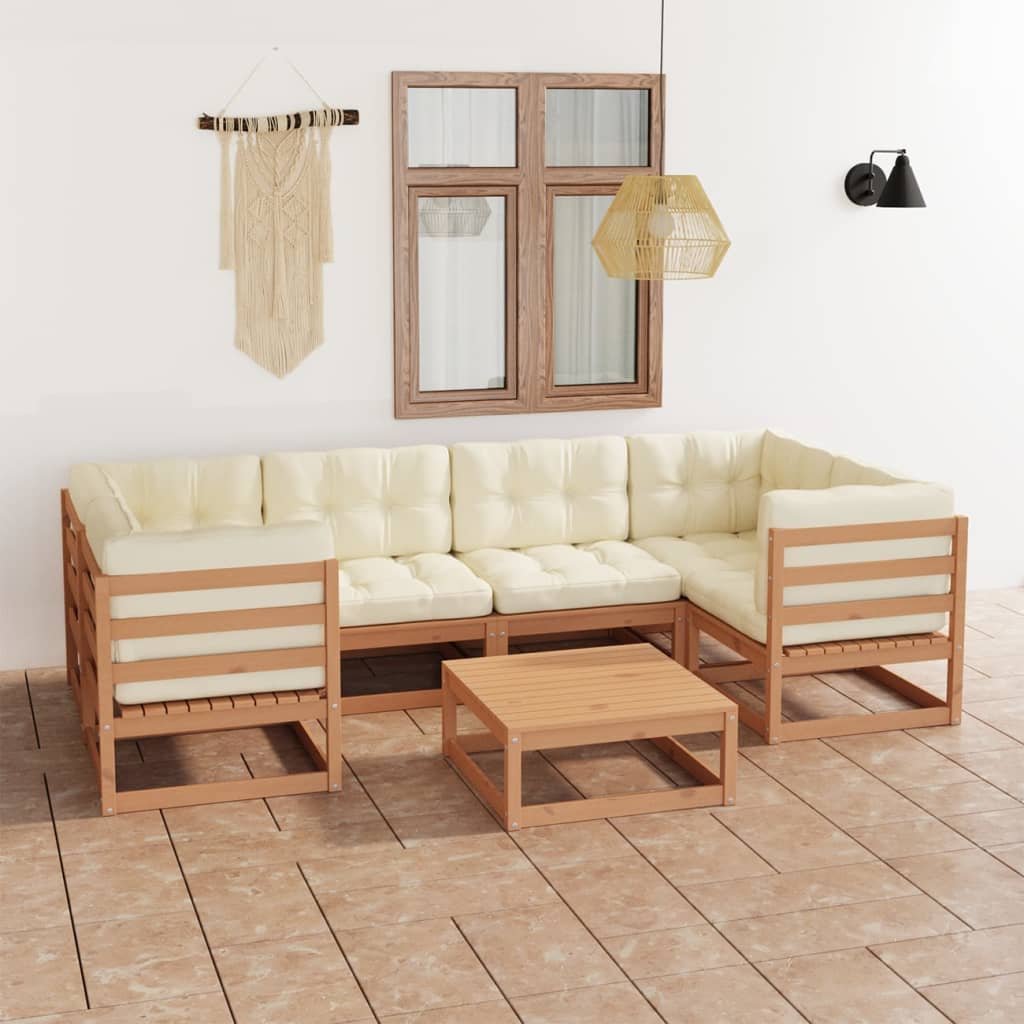 7-tlg Garten-Lounge-Set mit Kissen Honigbraun Massivholz Kiefer