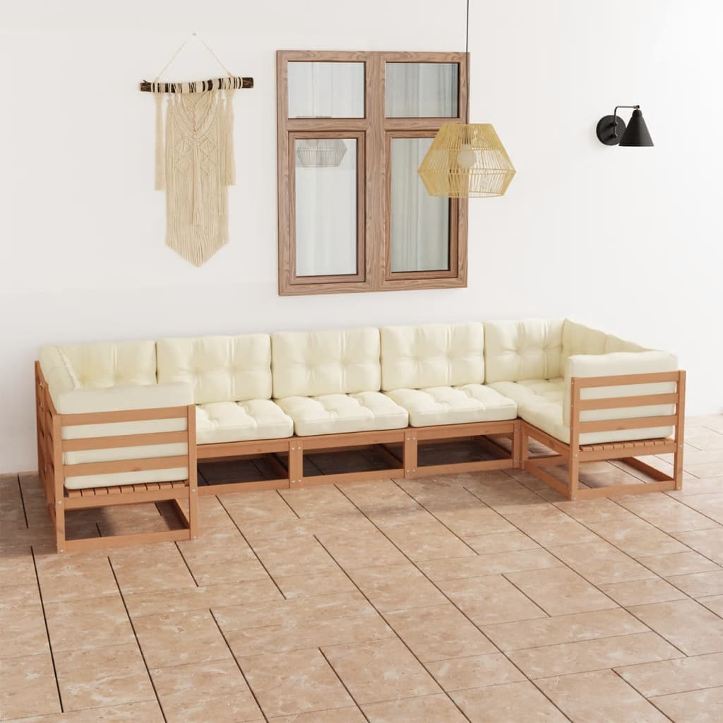 7-tlg Garten-Lounge-Set mit Kissen Honigbraun Massivholz Kiefer