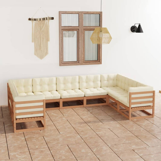 9-tlg Garten-Lounge-Set mit Kissen Honigbraun Massivholz Kiefer