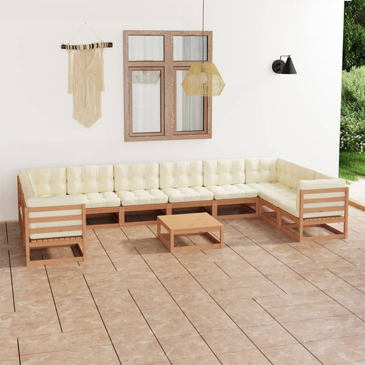 11-tlg. Garten-Lounge-Set mit Kissen Honigbraun Massivholz