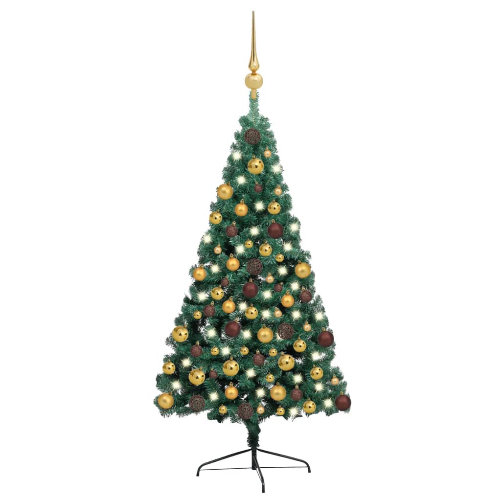 Künstlicher Halb-Weihnachtsbaum Beleuchtung Kugeln Grün 180 cm