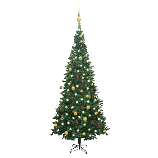 Künstlicher Weihnachtsbaum mit Beleuchtung Kugeln L 240 cm Grün