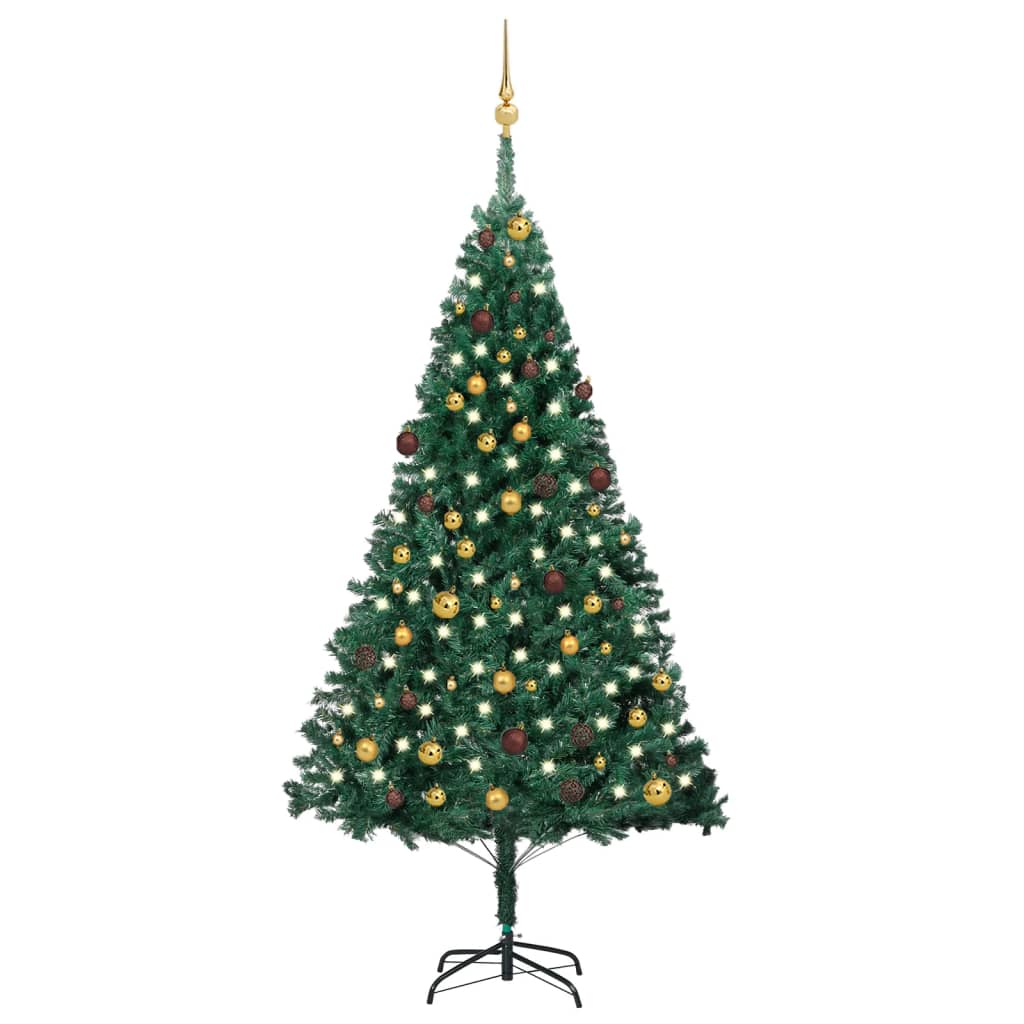 Künstlicher Weihnachtsbaum mit Beleuchtung & Kugeln Grün 210 cm