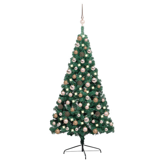 Künstlicher Halb-Weihnachtsbaum Beleuchtung Kugeln Grün 120 cm