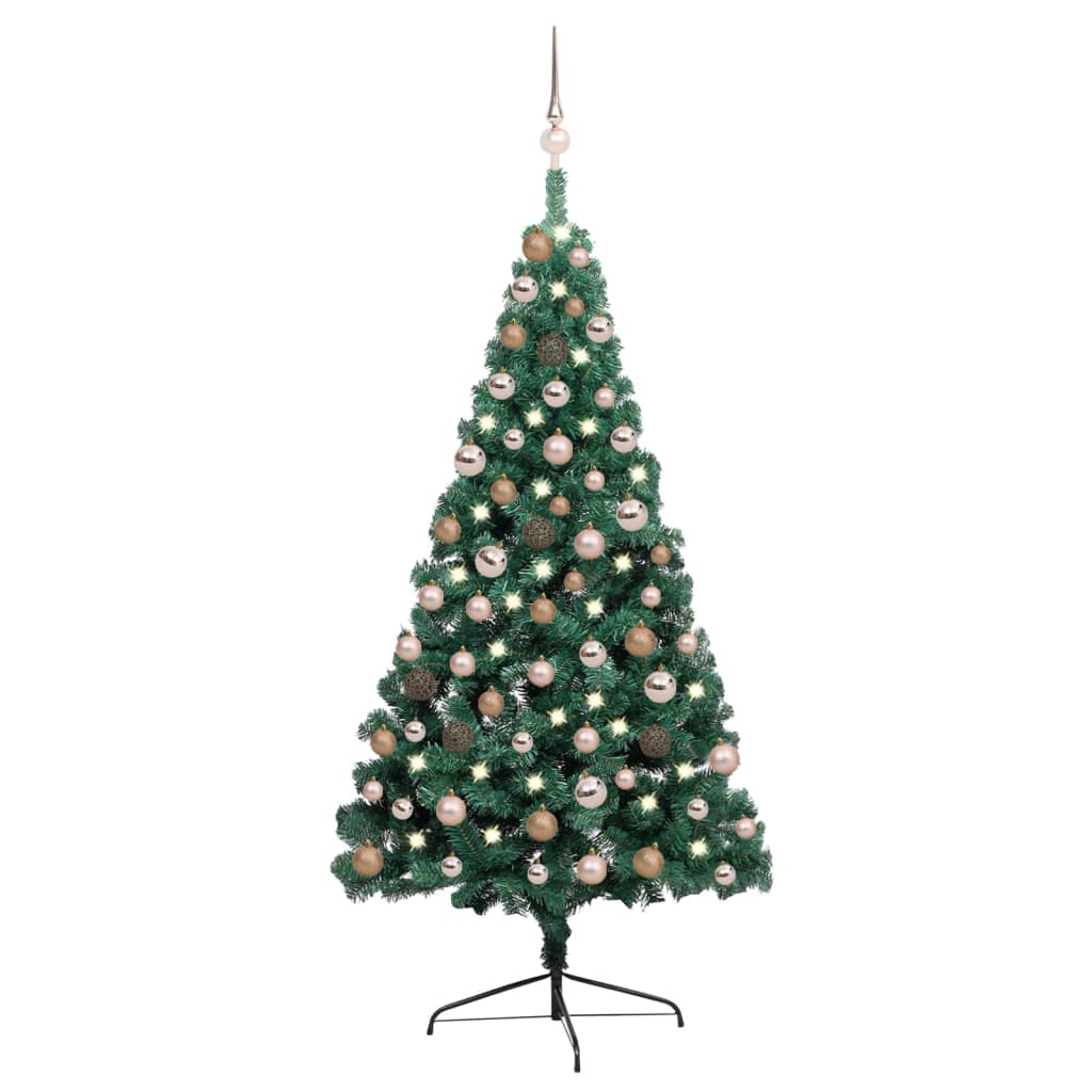 Künstlicher Halb-Weihnachtsbaum Beleuchtung Kugeln Grün 150 cm