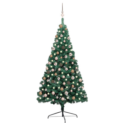 Künstlicher Halb-Weihnachtsbaum Beleuchtung Kugeln Grün 180 cm