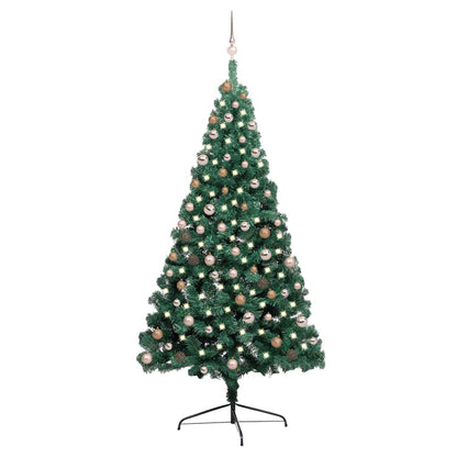 Künstlicher Halb-Weihnachtsbaum Beleuchtung Kugeln Grün 210 cm