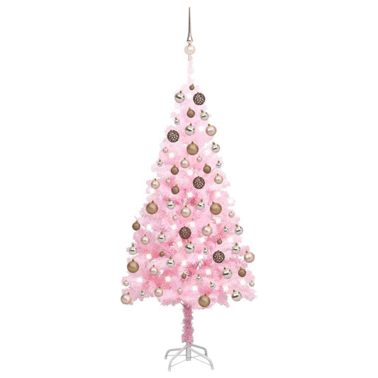 Künstlicher Weihnachtsbaum mit Beleuchtung & Kugeln Rosa 120cm