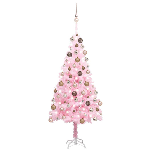 Künstlicher Weihnachtsbaum mit Beleuchtung & Kugeln Rosa 150cm