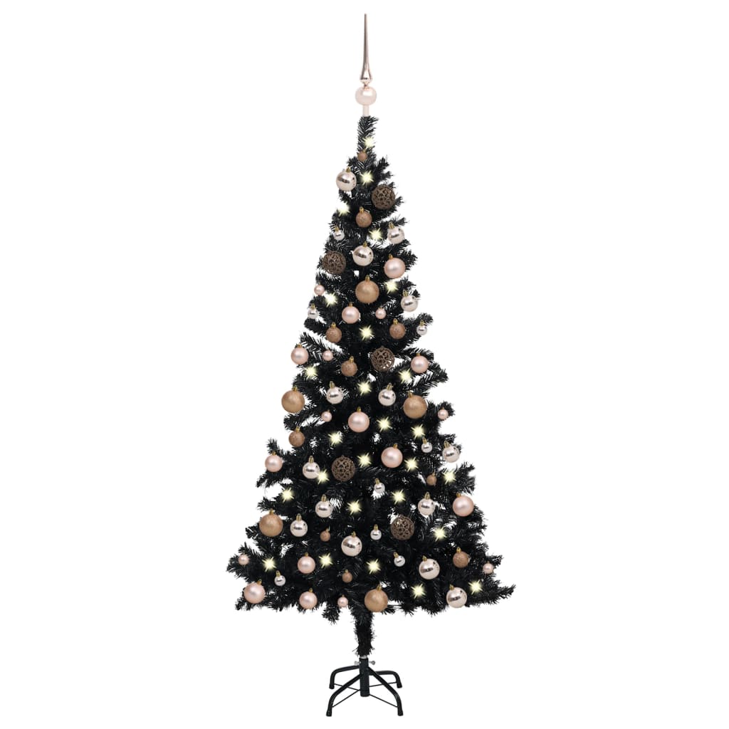 Künstlicher Weihnachtsbaum Beleuchtung & Kugeln Schwarz 180 cm