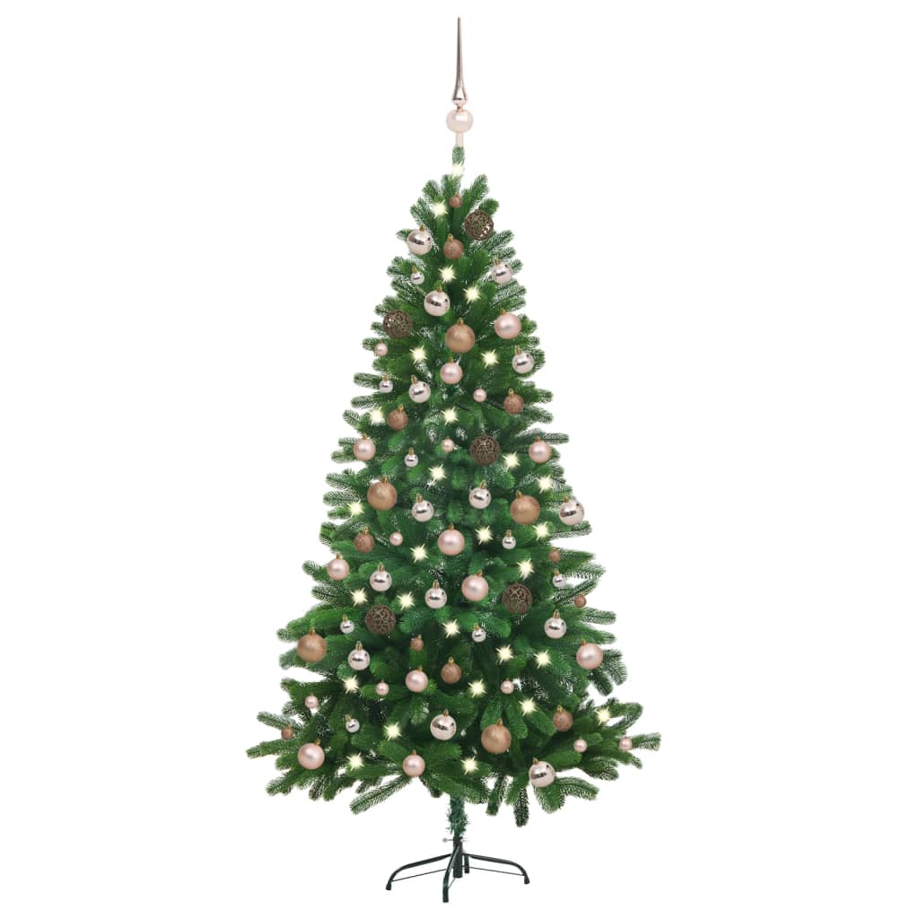 Künstlicher Weihnachtsbaum mit Beleuchtung & Kugeln 150 cm Grün