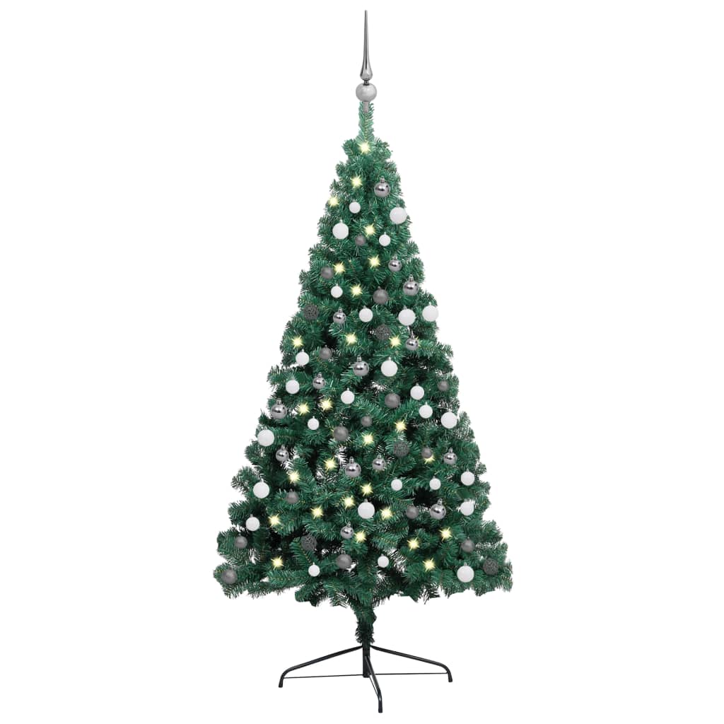 Künstlicher Halb-Weihnachtsbaum Beleuchtung Kugeln Grün 150 cm