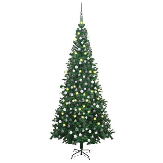 Künstlicher Weihnachtsbaum mit Beleuchtung Kugeln L 240 cm Grün