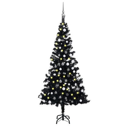 Künstlicher Weihnachtsbaum Beleuchtung & Kugeln Schwarz 120 cm