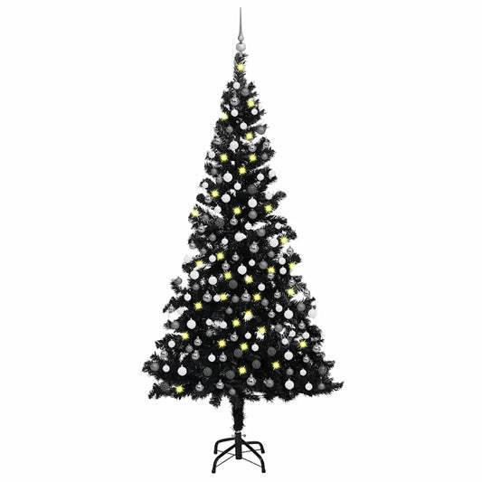 Künstlicher Weihnachtsbaum Beleuchtung & Kugeln Schwarz 210 cm