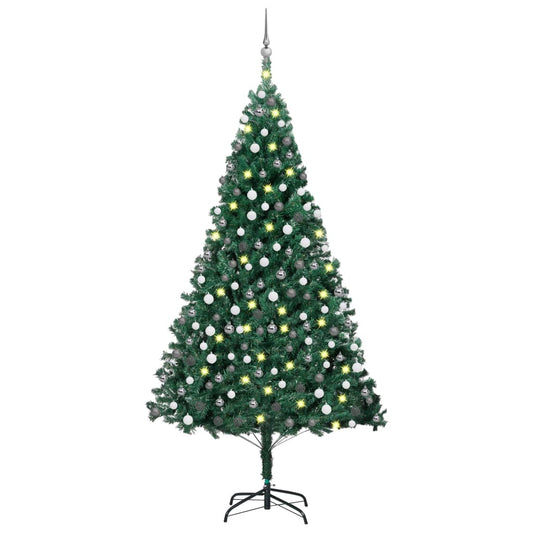 Künstlicher Weihnachtsbaum mit Beleuchtung & Kugeln Grün 210 cm