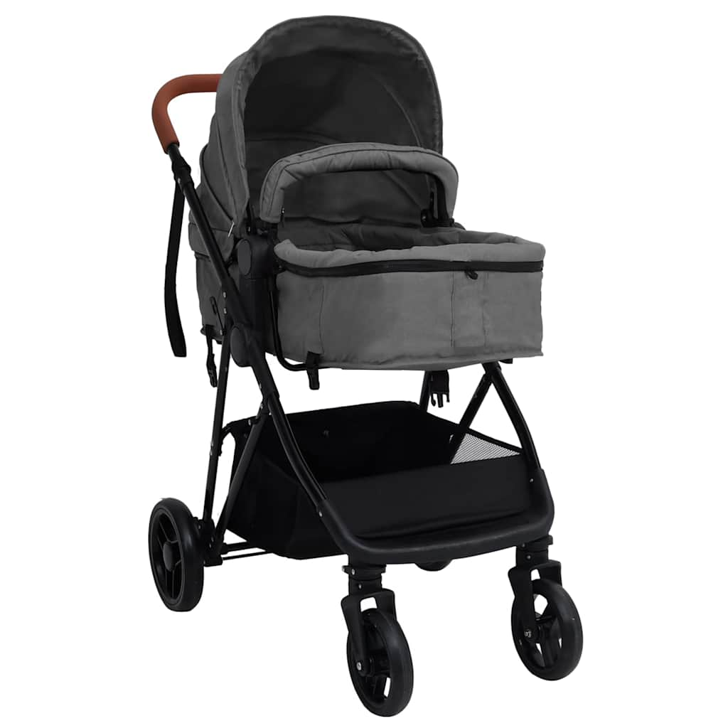 3-in-1 Kinderwagen Hellgrau und Schwarz Stahl