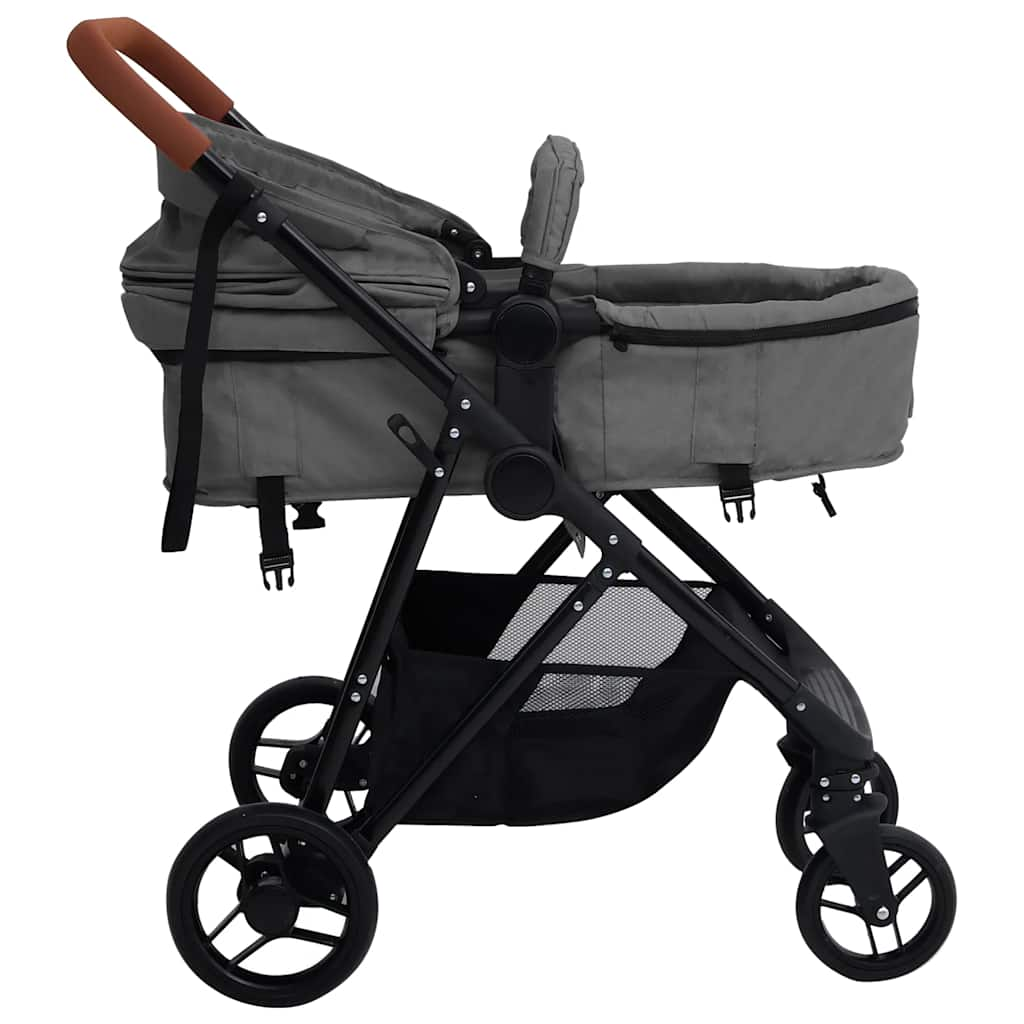 3-in-1 Kinderwagen Hellgrau und Schwarz Stahl