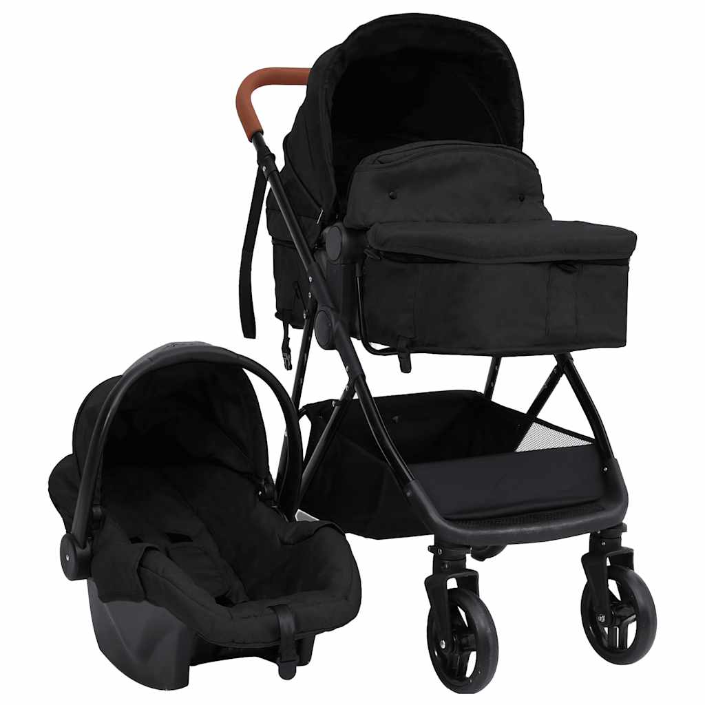 3-in-1 Kinderwagen Anthrazit und Schwarz Stahl