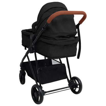 3-in-1 Kinderwagen Anthrazit und Schwarz Stahl