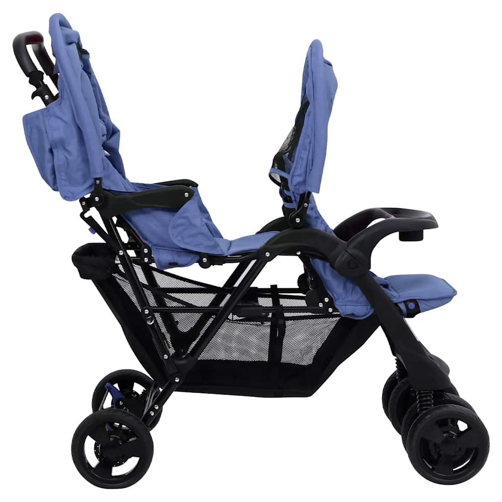 Tandem-Zwillingskinderwagen Marineblau Stahl