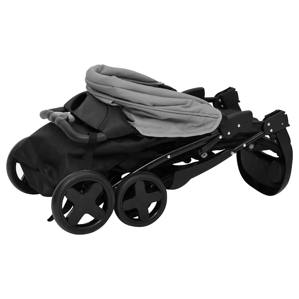 2-in-1 Kinderwagen Hellgrau und Schwarz Stahl