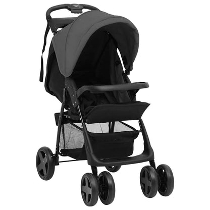 2-in-1 Kinderwagen Dunkelgrau und Schwarz Stahl