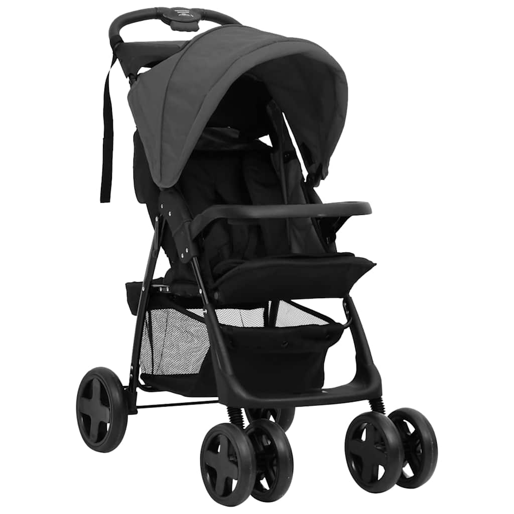 2-in-1 Kinderwagen Dunkelgrau und Schwarz Stahl