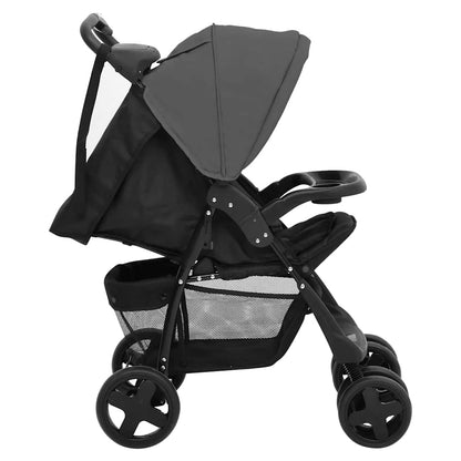 2-in-1 Kinderwagen Dunkelgrau und Schwarz Stahl