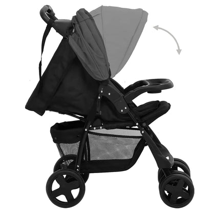 2-in-1 Kinderwagen Dunkelgrau und Schwarz Stahl