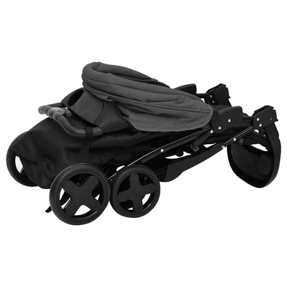 2-in-1 Kinderwagen Dunkelgrau und Schwarz Stahl