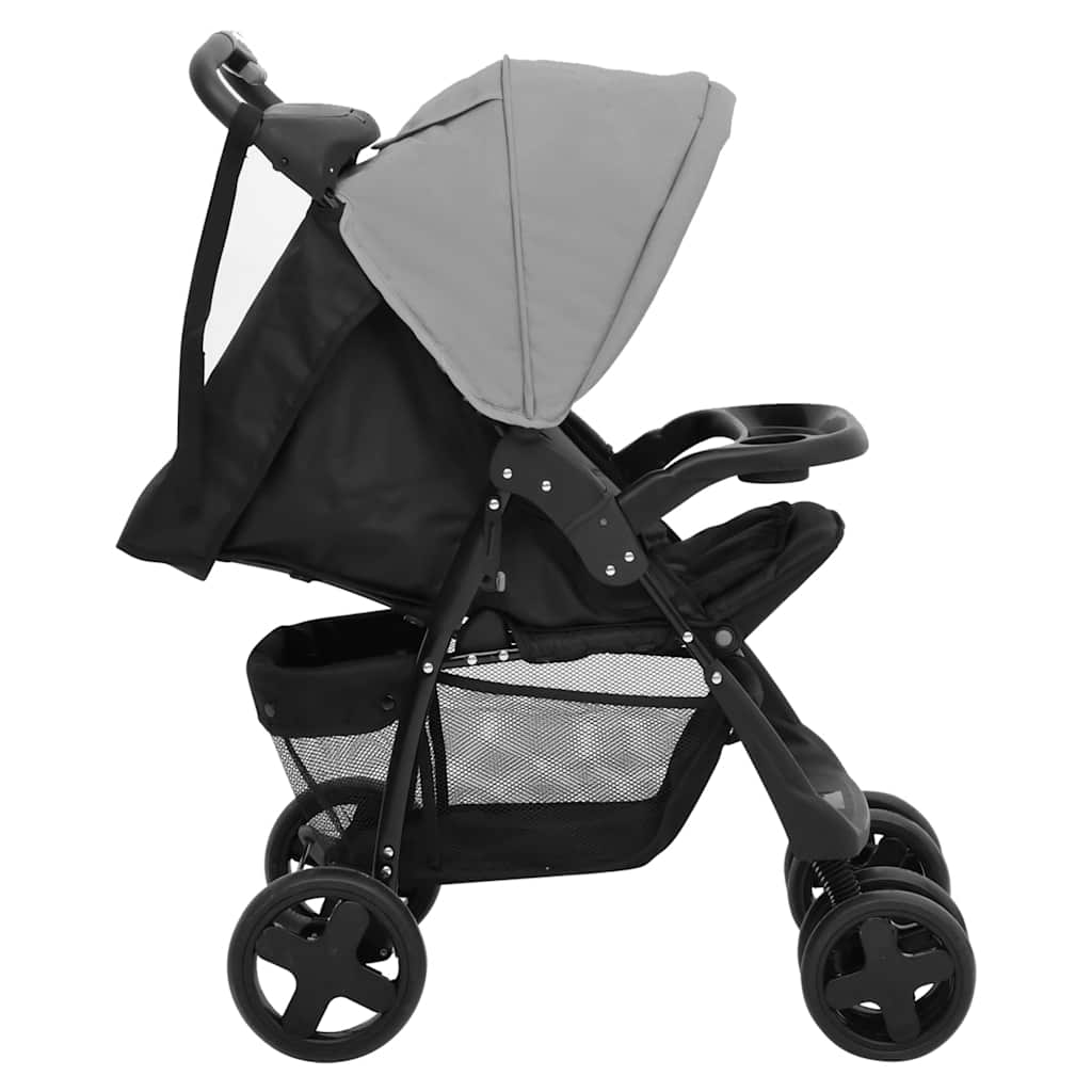 3-in-1 Kinderwagen Hellgrau und Schwarz Stahl