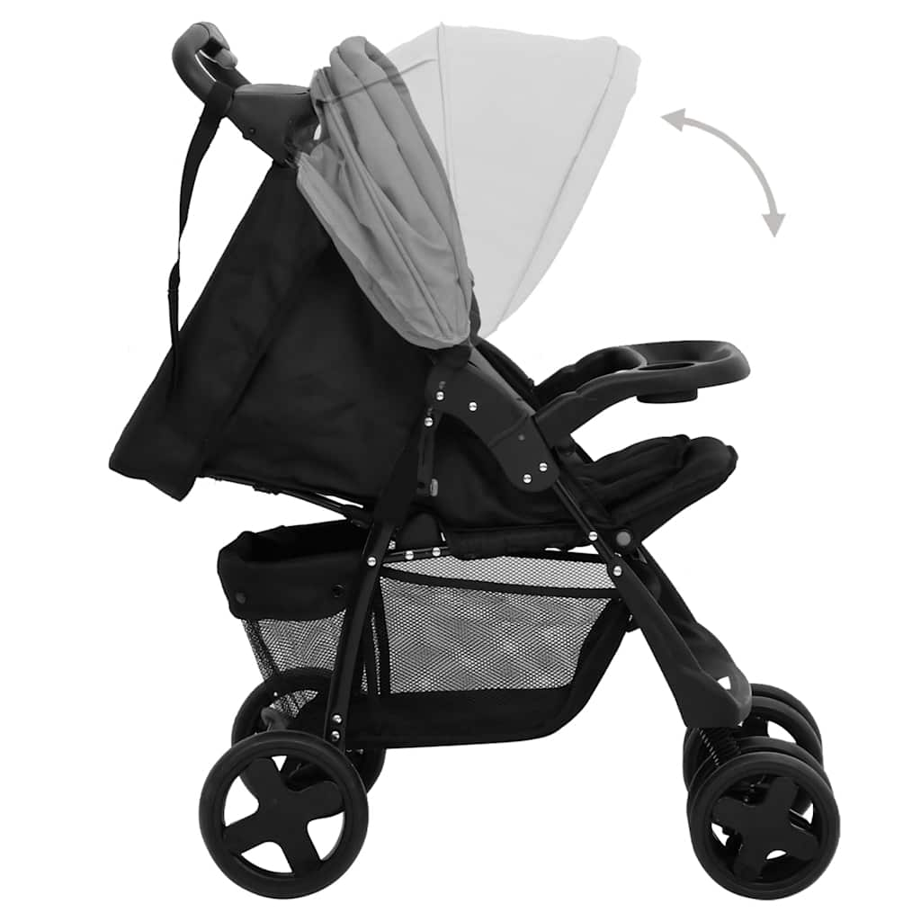 3-in-1 Kinderwagen Hellgrau und Schwarz Stahl