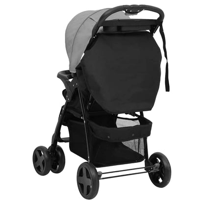 3-in-1 Kinderwagen Hellgrau und Schwarz Stahl