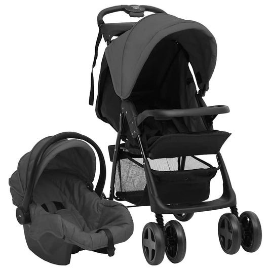 3-in-1 Kinderwagen Dunkelgrau und Schwarz Stahl