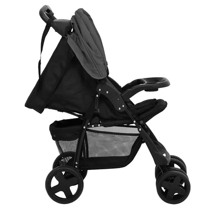 3-in-1 Kinderwagen Dunkelgrau und Schwarz Stahl