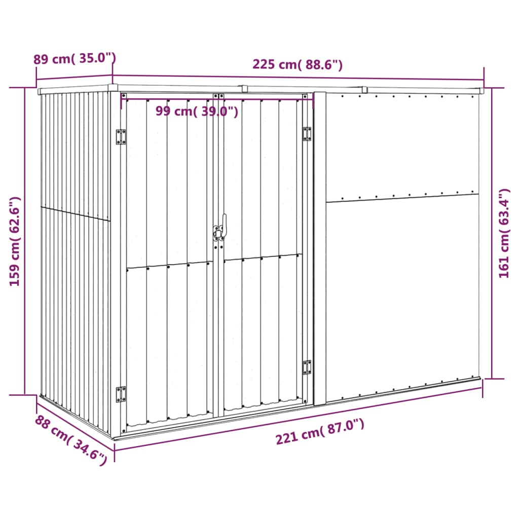 Gerätehaus Anthrazit 225x89x161 cm Verzinkter Stahl