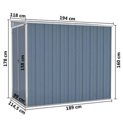 Anbauschuppen Grau 118x194x178 cm Verzinkter Stahl