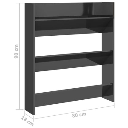 Wand-Schuhschrank Hochglanz-Grau 80x18x90 cm Holzwerkstoff