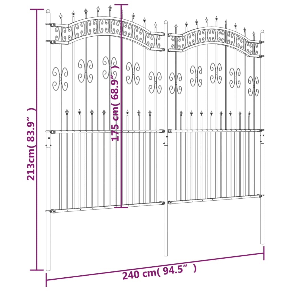 Gartenzaun mit Speerspitzen Schwarz 222 cm Stahl