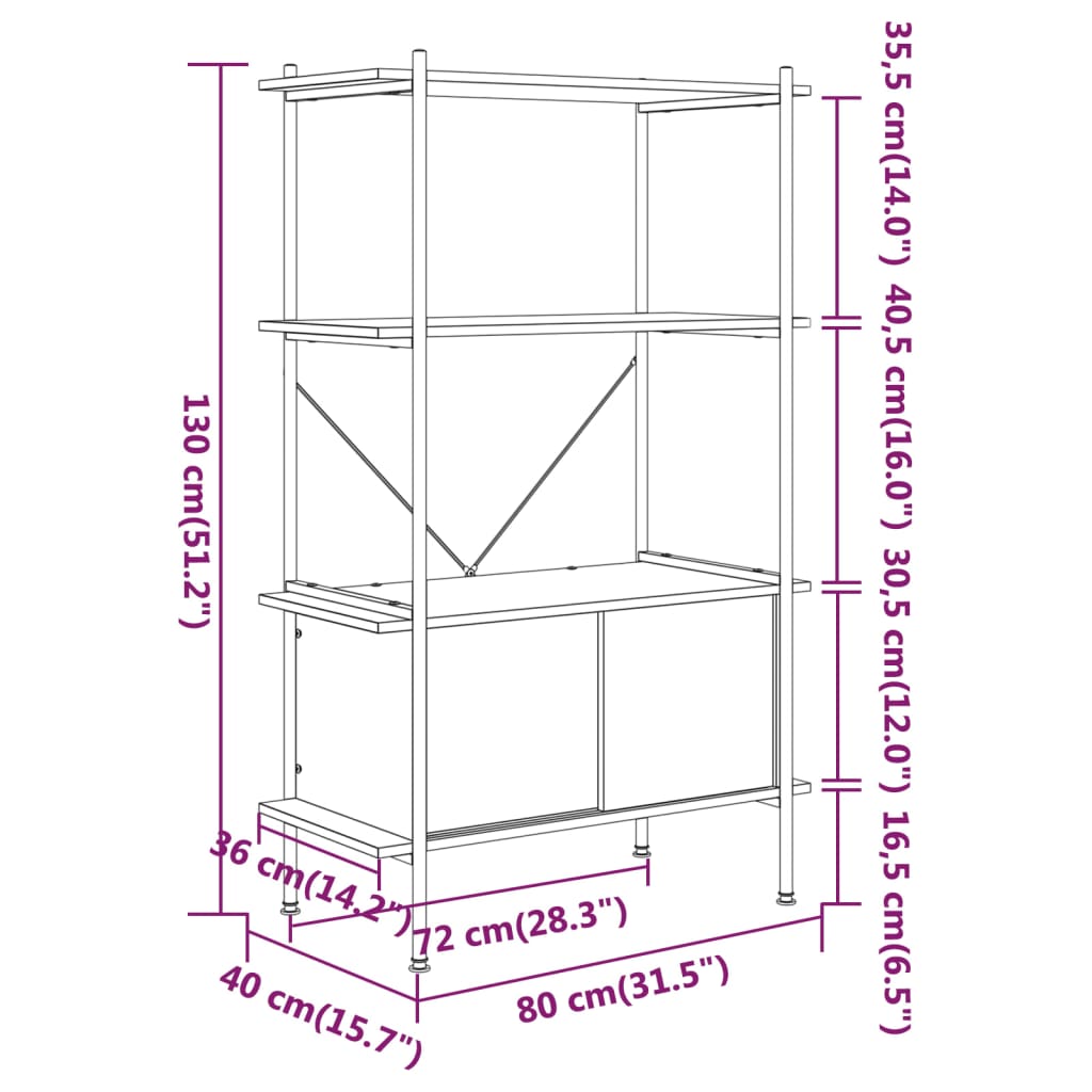 Regal mit 4 Böden und Schrank 80x40x130 cm Stahl Holzwerkstoff