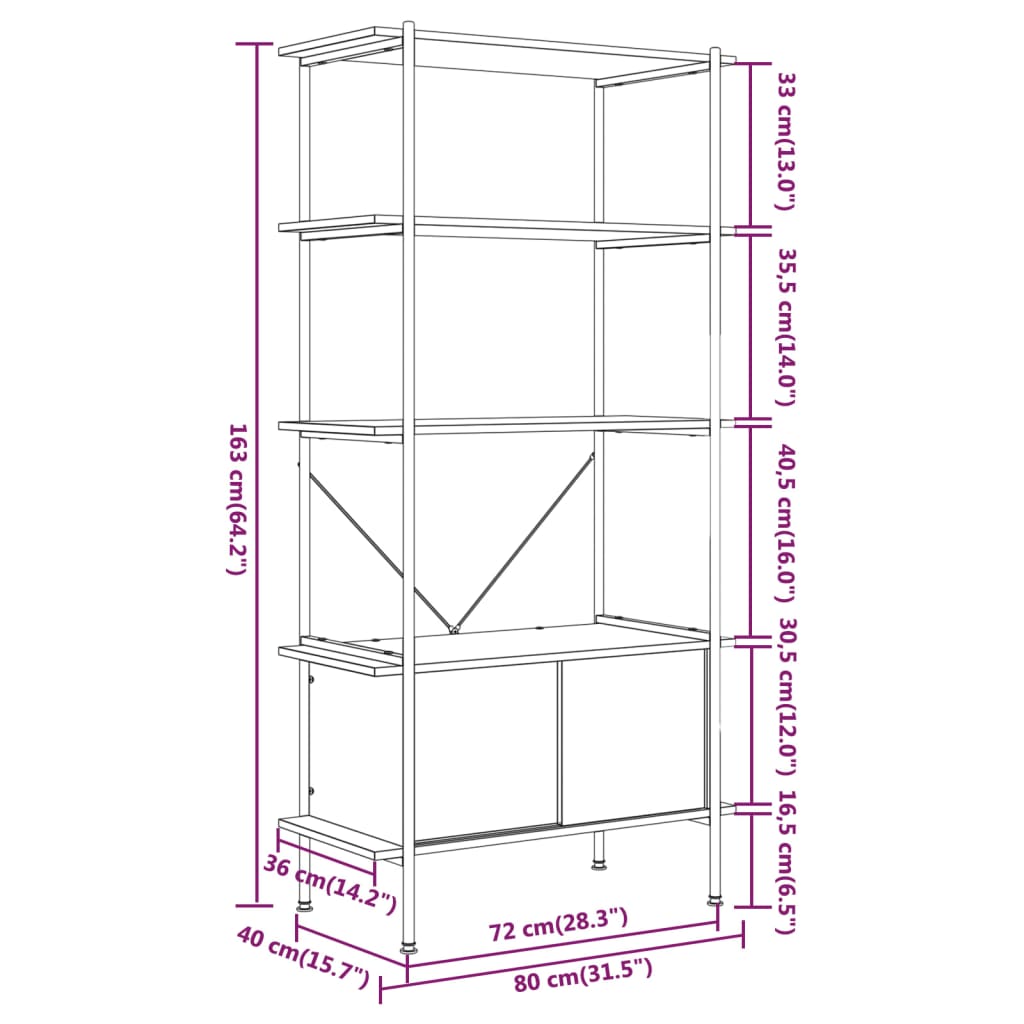 Regal mit 5 Böden und Schrank 80x40x163 cm Stahl Holzwerkstoff