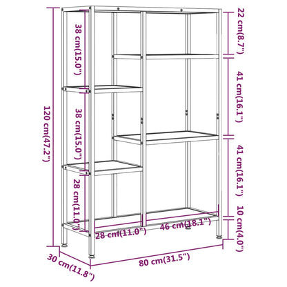 Bücherregal 80x30x120 cm Stahl und Holzwerkstoff