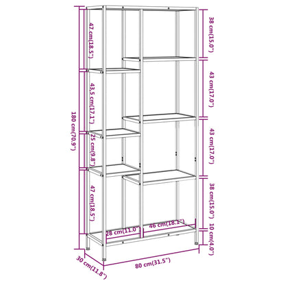 Bücherregal 80x30x180 cm Stahl und Holzwerkstoff