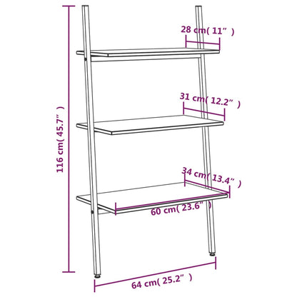 Leiterregal mit 3 Böden Schwarz 64x34x116 cm