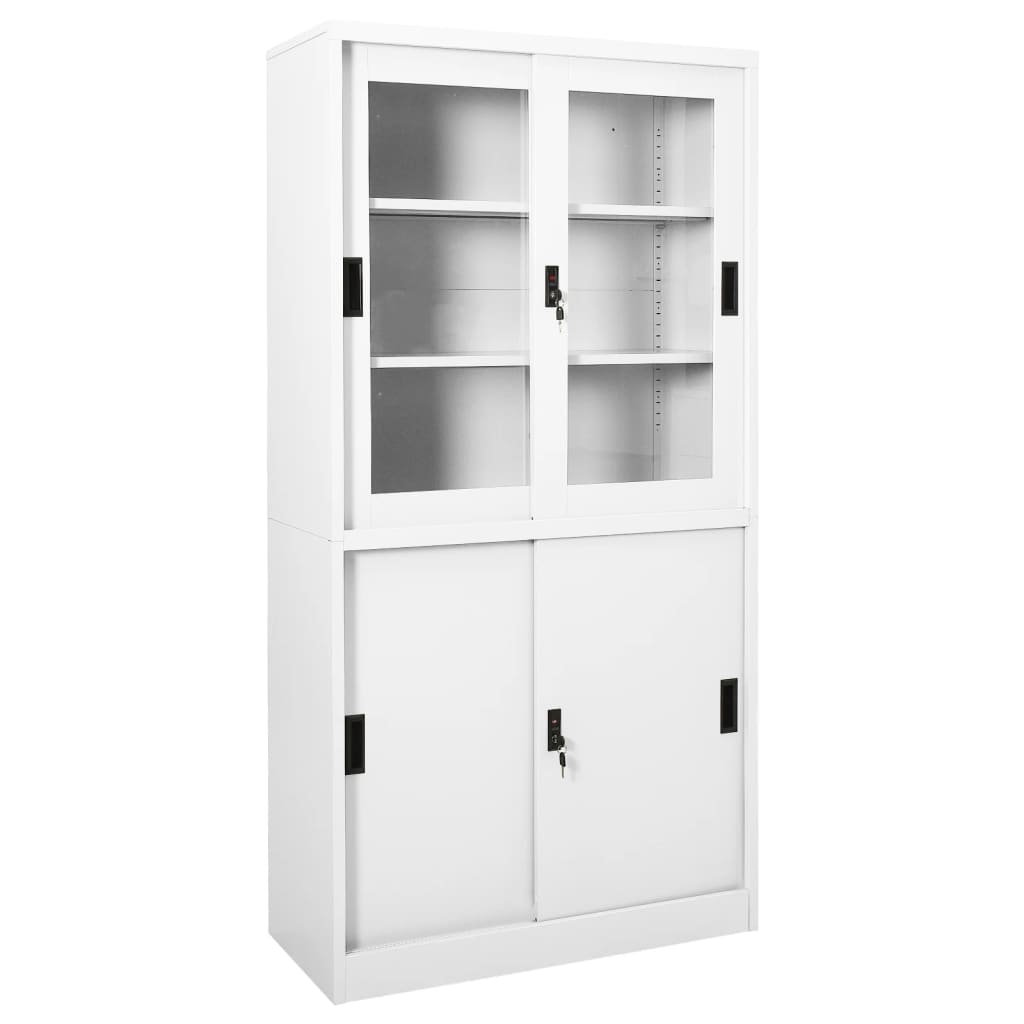 Büroschrank mit Schiebetüren Weiß 90x40x180 cm Stahl