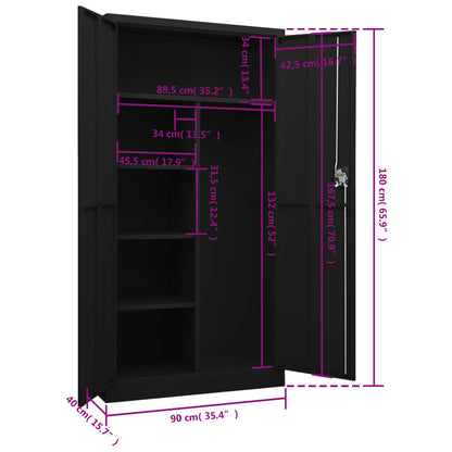 Schließfachschrank Schwarz 90x40x180 cm Stahl