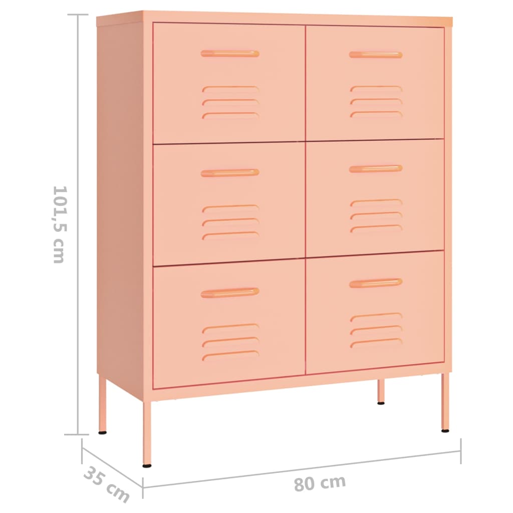 Schubladenschrank Rosa 80x35x101,5 cm Stahl