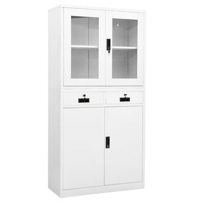 Büroschrank Weiß 90x40x180 cm Stahl und Hartglas