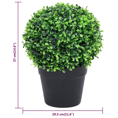 Alberi di bosso artificiali, 2 pezzi, con vaso, forma sferica, verde, 37 cm
